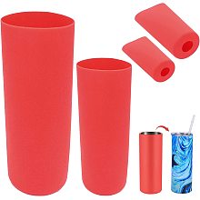 GORGECRAFT 2Pcs 2 Styles Seamless Silicone Sleeve 30oz Reusable Insulated Cup Sleeves Sublimation Tumbler Wrap Mug Clamp Sleeve Fixture for Full Wrap Tumbler Cups Home Glassware Accessories, Red