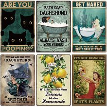 GLOBLELAND 6Pcs Vintage Bathroom Decoration Metal Tin Sign Plaque Poster 8×12inch Retro Metal Wall Decorative Tin Signs for Home Kitchen Bar Coffee Shop Club Orchard Decoration