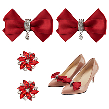 NBEADS 4 Pcs 2 Styles FireBrick Bow Shoe Clip, Rhinestone Flower Shoe Clip Detachable Shoes Buckle Wedding Bridal Shoe Charm for Prom Party Shoe Decoration Buckle Accessories