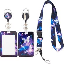 SUNNYCLUE 1 Box Badge Holder with Lanyard Cute Butterfly Breakaway ID Badge Lanyard Black Retractable Badge Reel Clip Fashionable ID Badges Holder Plastic Name Tag Protector for Women Teachers Nurses