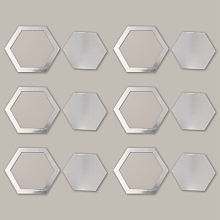 OLYCRAFT Acrylic Mirror Wall Stickers Decal, Removable Self-adhesive Tiles Mirror Stickers, Hexagon, Silver, 100x86x1mm, 12Pcs/set