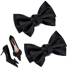 PandaHall Elite Black Bow Shoe Clips, 2pcs Leather Bow Butterfly Shoe Clips Detachable Shoes Buckle Bowknot Shoe Decorations for Women Wedding Party Heels Flats Pumps, Shoe Accessories