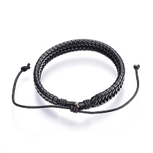 Honeyhandy Adjustable PU Leather Cord Bracelets, Braided, Black, 2 inch(51mm)