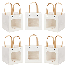 NBEADS 12 Pcs White Craft Paper Bags, 5.9x5.9 Carrier Paper Gift Bags With Handles Party Favor Kraft Paper Bag with Clear Square Window for Candy Cookies Packaging, Wedding, Party, Store Retail