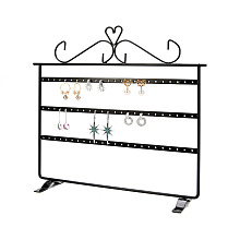 Honeyhandy Triple Levels Rectangle Iron Earring Display Stand, Jewelry Display Rack, Black, 8x32x28.5cm