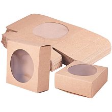 BENECREAT 24 Packs Brown Kraft Square Paper Boxes Gift Wrapping Box with Round Clear Window 3x3x1.2 for Homemade Soap, Party Favor Treats and Jewelry Packaging