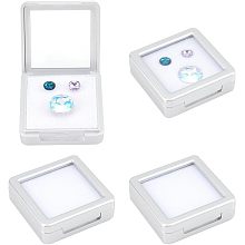 BENECREAT 4 Pcs Silver Gemstone Display Box, 2.17x2.17x0.69 inch Square Jewelry Box with Clear Glass Top Lids for Gift Wrapping, Displaying Gemstones, Crystal Diamond Accessories