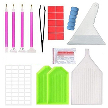 Honeyhandy DIY Diamond Painting Tools Kit, including 4Pcs Pens, 1Pc Tweezer, 10Pcs Glue Clays, 4Pcs Pen Grips, 1Pc Scraper, 1 Sheet Stickers, 3Pcs Trays, 30Pcs Zip Lock Bag, Colorful, 105x60mm