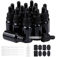 BENECREAT 15 Packs 15ml Black Glass Dropper Bottle Vials Glass Eye Dropper Bottle with Labels, Plastic Hoppers and Droppers for Essential Oil Aromatherapy Fragrance