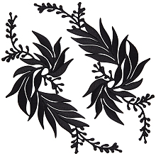 GORGECRAFT 2 Pairs 4PCS Embroidered Patches Iron Leaf Flowers Lace Applique Flowers Nature Patches Suitable for Clothes Dress Hat Pants Sewing Craft Decoration(Black)