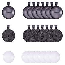 PandaHall Elite 30pcs Round Alloy Blank Bezel Pendant Trays, 30pcs Transparent Glass Cabochon Settings for Cameo Photo Necklace Jewelry Making, 25mm Diameter (Black)