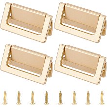 BENECREAT 4Pcs Alloy Recessed Pull Handle 2.9x1.5 inch Light Gold Flush Pull Ring Handles with 2Pcs Screw for Sliding Door, Cabinet, Drawer, Wardrobe Handle