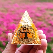 Honeyhandy Orgonite Pyramid Resin Energy Generators, Reiki Natural Citrine Chips with Tree of Life for Home Office Desk Decoration, 50mm