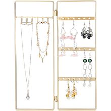 FINGERINSPIRE Gold Foldable Jewelry Rack 18 Holes and 6 Hooks Metal 2-Panel Jewelry Organizer for Earrings, Bracelets and Necklaces Jewelry Organizer Display Stand for Retail, Counter Showcase