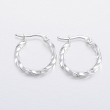 Honeyhandy 304 Stainless Steel Hoop Earrings, Hypoallergenic Earrings, Twisted Ring Shape, Silver, 21x20x2.5mm, 10 Gauge, Pin: 1x0.8mm