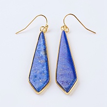 Honeyhandy Natural Lapis Lazuli Dangle Earrings, with Brass Findings, Golden, Kite, 57~60mm, Pin: 0.7mm