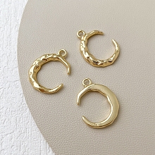 Honeyhandy Brass Pendants, Crescent Moon Charm, Hammered, Long-Lasting Plated, Real 14K Gold Plated, 20x15mm