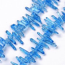 Natural Crackle Quartz Crystal Dyed Beads Strands, Chip, Cornflower Blue, 12~35x4~5.5x3~5mm, Hole: 0.8mm, about 101~102pcs/strand, 15.35''(39cm)