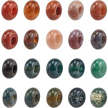 NBEADS 30 Pcs European Beads, Natural Indian Agate Round Beads Large Hole Beads for Jewelry Making, Hole: 6mm