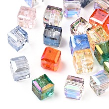 Honeyhandy Faceted Transparent Glass Beads, Cube, Mixed Color, 6x6x6mm, Hole: 1.3~1.5mm