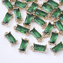 Honeyhandy Transparent Glass Charms, with Brass Findings, Faceted, Rectangle, Light Gold, Sea Green, 8.5x4x3mm, Hole: 1mm