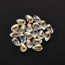 Honeyhandy 20Pcs Transparent Spray Painted Glass Charms, AB Color Plated, Teardrop, Champagne Yellow, 9x6x6mm, Hole: 1mm