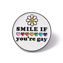 Honeyhandy Rainbow Color Pride Flag Sunflower Heart with Word Smile Enamel Pin, Gunmetal Alloy Brooch for Backpack Clothes, Colorful, 28x1.5mm