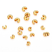 Honeyhandy Brass Crimp Bead Covers, Long-Lasting Plated, Round, Real 18K Gold Plated, 3mm, Hole: 1mm