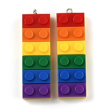 Honeyhandy Rainbow Opaque Acrylic Pendants, with Platinum Iron Loop, Long Rectangle Building Block Charms, Colorful, 51.5x16x8mm, Hole: 2mm