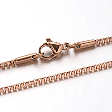 Honeyhandy 304 Stainless Steel Box Chain Venetian Chain Necklaces, with Lobster Claw Clasps, Rose Gold, 23.6 inch(60cm), 1.4mm