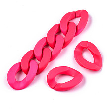 Honeyhandy Opaque Spray Painted Acrylic Linking Rings, Fluorescence, Quick Link Connectors, for Curb Chains Making, Unwelded, Twist, Deep Pink, 29x20.5x6mm, Inner Diameter: 8x16mm