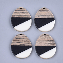 Honeyhandy Tri-color Resin & Walnut Wood Pendants, teardrop, Colorful, 37.5x28x3mm, Hole: 2mm