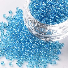 Honeyhandy Glass Seed Beads, Trans. Colours Lustered, Round, Light Blue, 2mm, Hole: 1mm, 30000pcs/pound