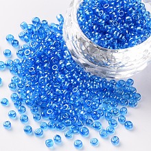 Honeyhandy Glass Seed Beads, Trans. Colours Lustered, Round, Light Blue, 3mm, Hole: 1mm, about 10000pcs/pound