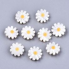 Honeyhandy Natural White Shell Mother of Pearl Shell Beads, Flower, Seashell Color, 12x4.5mm, Hole: 0.9mm