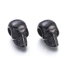 Honeyhandy Halloween 304 Stainless Steel European Beads, Large Hole Beads, Skull Head, Gunmetal, 16x9.5x13mm, Hole: 5mm