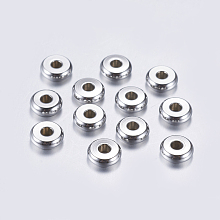 ARRICRAFT 304 Stainless Steel Spacer Beads, Flat Round, Stainless Steel Color, 6x2mm, Hole: 1.8mm