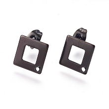 Honeyhandy 304 Stainless Steel Stud Earring Findings, Square/Rhombus, Electrophoresis Black, 13.5x13.5x0.8mm, Hole: 1mm, Pin: 0.7mm