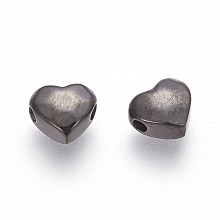 Honeyhandy 304 Stainless Steel Beads, Heart, Manual Polishing, Electrophoresis Black, 7.5x8.5x4mm, Hole: 1.5~1.6mm