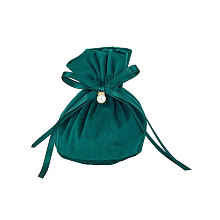 Honeyhandy Velvet Jewelry Bags with Drawstring & Plastic Imitation Pearl, Velvet Cloth Gift Pouches, Dark Green, 13.2x14x0.4cm