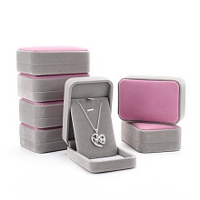 Honeyhandy Rectangle Velvet Necklaces Boxes, Gray, 10.1x7x3.7cm