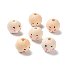 Honeyhandy (Defective Closeout Sale: Imprinted), Natural Wood Beads, Large Hole Beads, Round with Smile Face, PapayaWhip, 19x18mm, Hole: 4mm, about 180pcs/500g