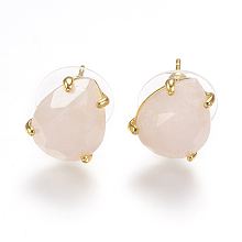 Honeyhandy Natural Rose Quartz Stud Earrings, with Golden Tone Brass Findings, Faceted Teardrop, 13.5~14x10.5mm, Pin: 0.8mm