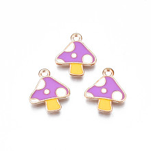 Honeyhandy Autumn Theme Alloy Enamel Charms, Cadmium Free & Lead Free, Mushroom, Violet, 15x13x1.5mm, Hole: 1.5mm