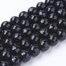 Honeyhandy Natural Black Onyx Beads Strands, Faceted Round, Black, 10mm, Hole: 1mm, 39pcs/strand, 15.3 inch