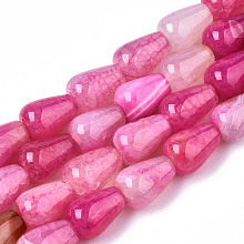 Honeyhandy Natural Crackle Agate Beads Strands,  Dyed & Heated, Teardrop, Hot Pink, 14x10mm, Hole: 1mm, about 28pcs/strand, 15.35 inch(39cm)