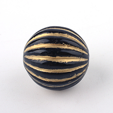 Honeyhandy Round Plating Acrylic Beads, Golden Metal Enlaced, Black, 16.5x16mm, Hole: 2mm