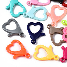 Honeyhandy Opaque Acrylic Lobster CLaw Clasps, Heart, Mixed Color, 34.5x26x5.5mm, Hole: 3.5mm