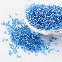 Honeyhandy Round Trans. Colors Rainbow Glass Seed Beads, Dark Turquoise, Size: about 2mm in diameter, hole:1mm, about 3306pcs/50g