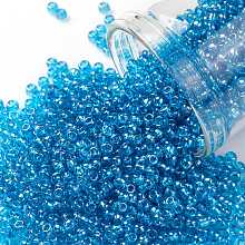 TOHO Round Seed Beads, Japanese Seed Beads, (163B) Transparent AB Dark Aqua, 11/0, 2.2mm, Hole: 0.8mm, about 1103pcs/10g